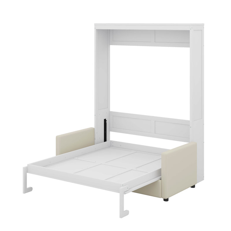 Lit escamotable double avec coussin, Blanc
