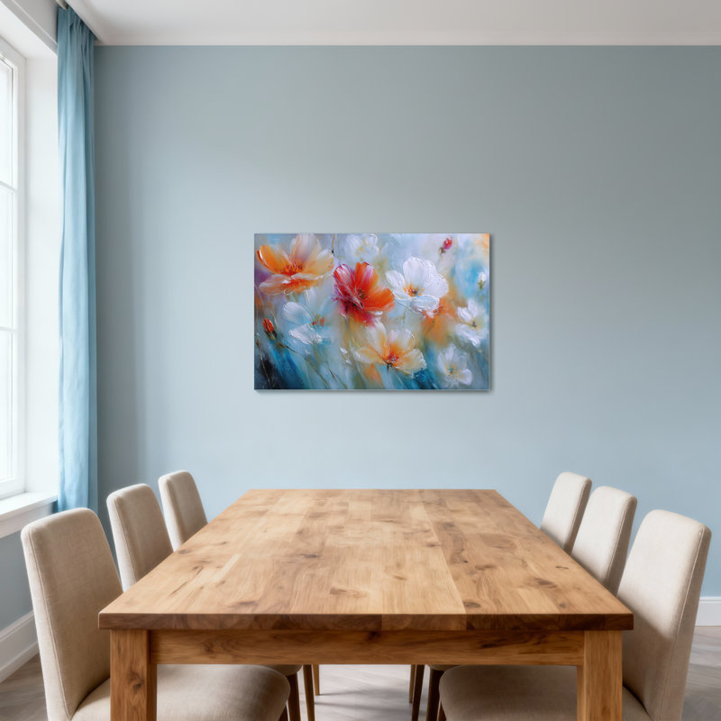 Plantes et fleurs, art abstrait sur toile peint coloré, H 12 po x l 18 po