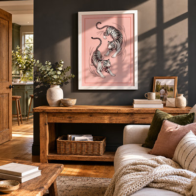 Dancing Tigers Boho - Framed Print