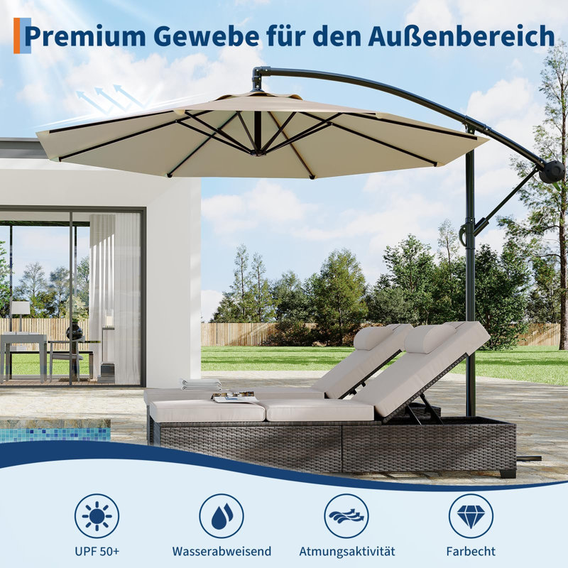 300cm Beach Parasol, Brown Geometric