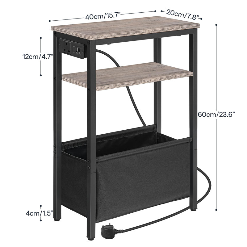 Slim Side Table with Storage, Grey