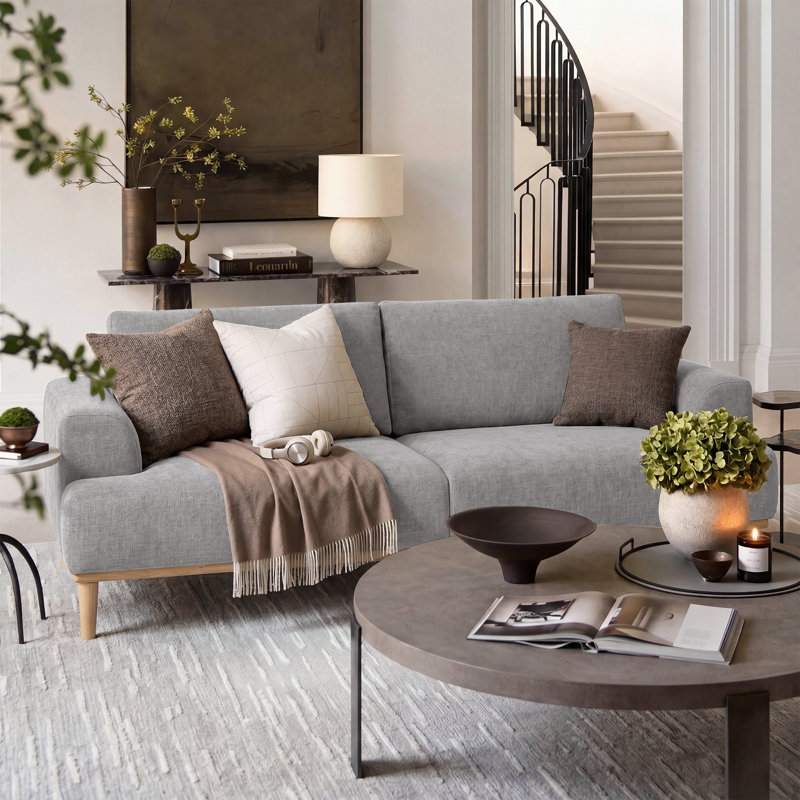 83.85" Morden Chenille Sofa Wooden Upholstered Loveseat, Light Gray