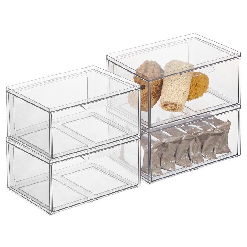 mDesign Plastic Wide Stackable Bathroom Storage Organizer, Drawer, Clear
