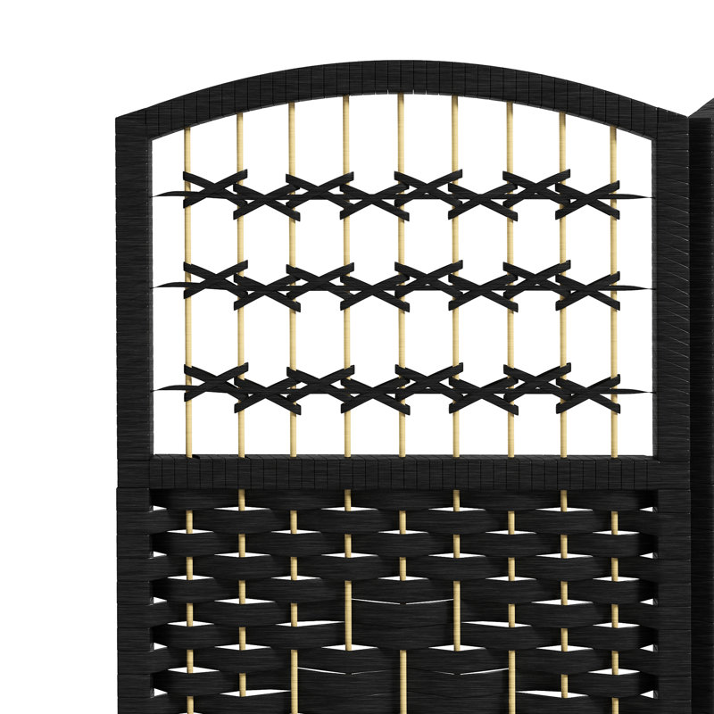 Pièce de 4 panneaux, écran d'intimité pliable, cloison en fibre noire de 5,6 pi, cloison de séparation pour le salon, la chambre à coucher, la salle de lavage, le rangement tissé à la main