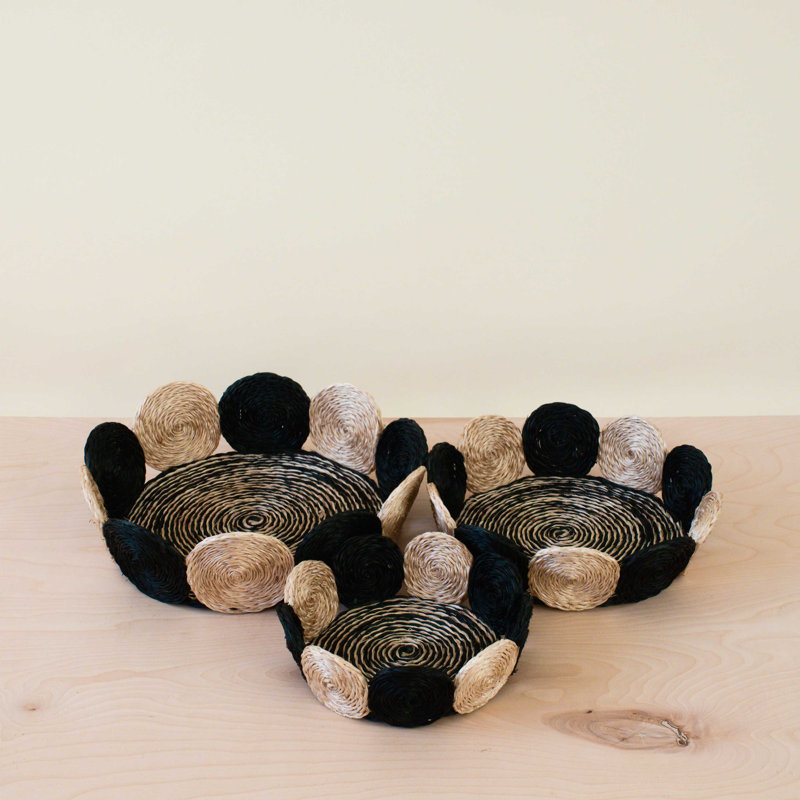 Abaca Fruit Basket Circles, set of 3, Black