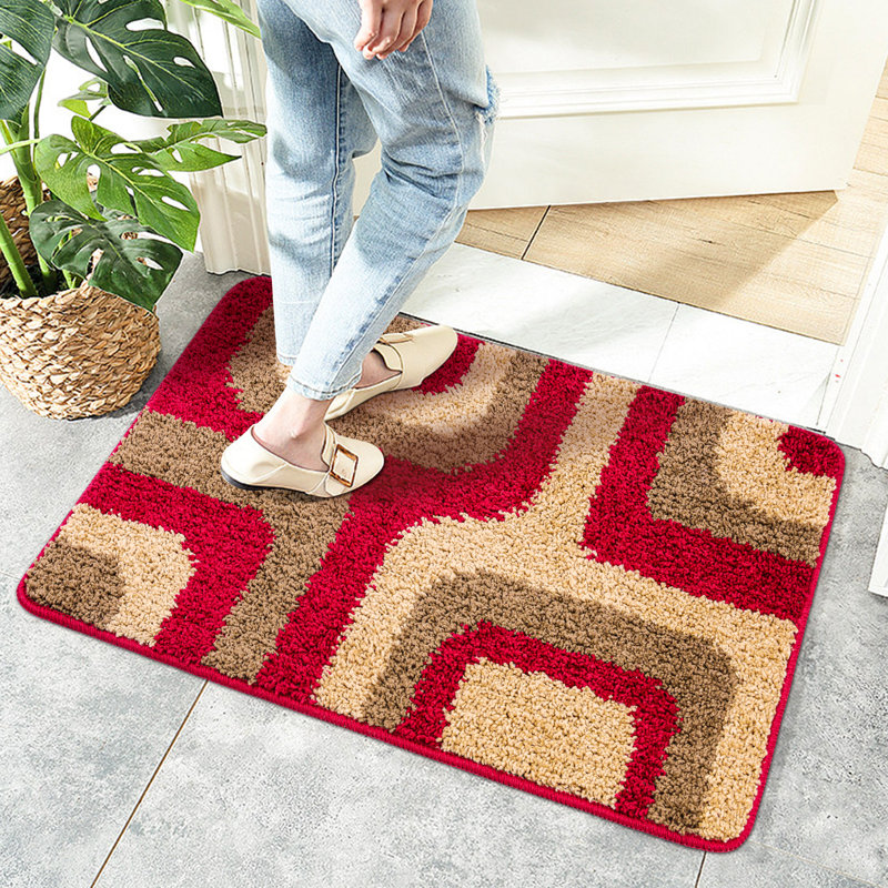 Wobna Non-Slip Geometric Indoor Doormat, Burgundy, 24" W x 36" L