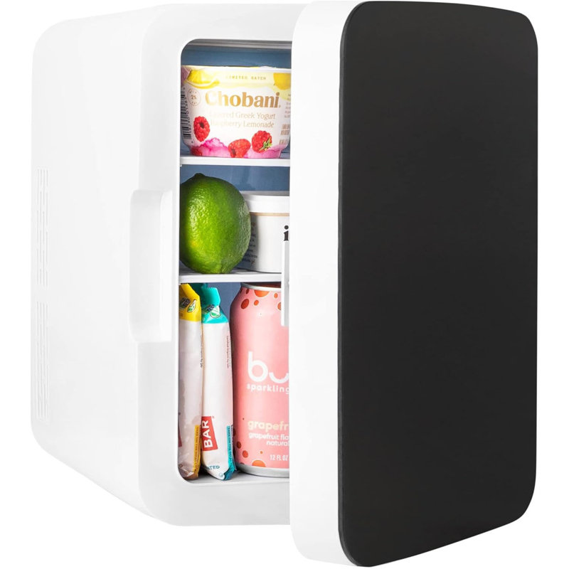 10L Mini Fridge For Bedroom, Car, Office & Dorm - Compact Thermoelectric Cooler & Warmer For Drinks, Snacks, Skincare - Quiet AC/DC Portable Refrigerator With Sleek Glass Door Design,Gold