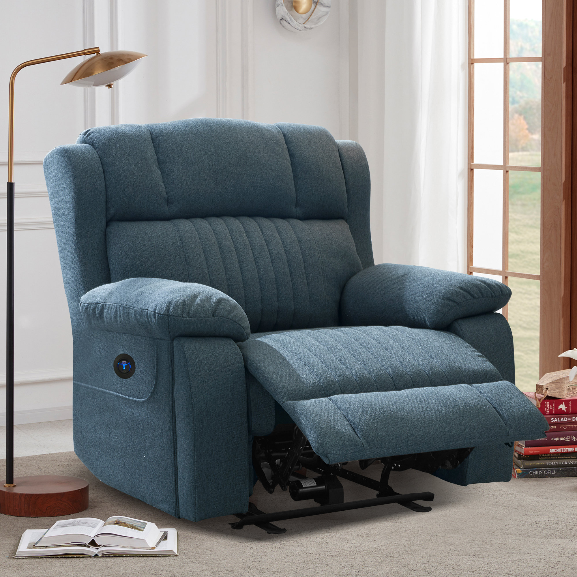 Latitude Run® Swivel Rocker Recliner Chair for Living Room with Cup Holders  Pillow