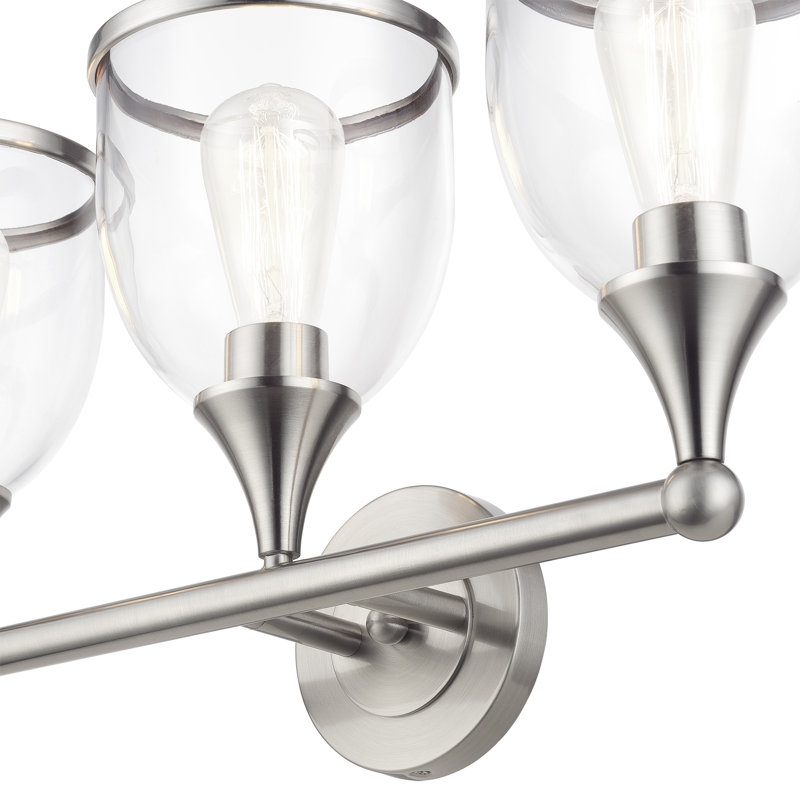 4 Light Polished Chrome Large Vanity Sconce With Mouth Blown Clear Glass, 3, Brushed Nickel