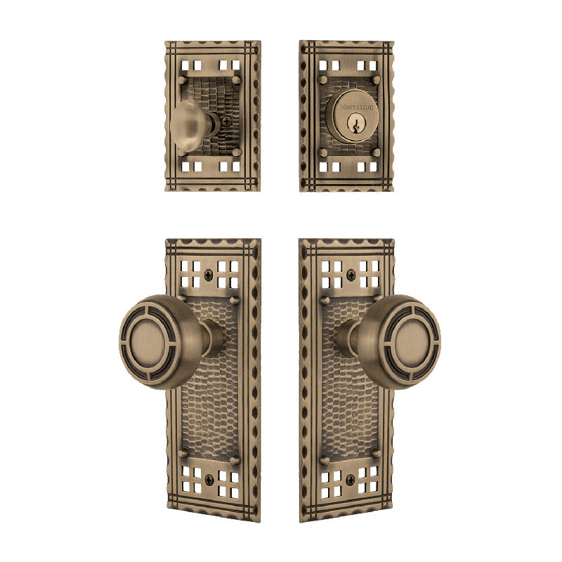 Nostalgic Warehouse Craftsman Entry Set with Mission Knob, Antique Brass, 2.375
