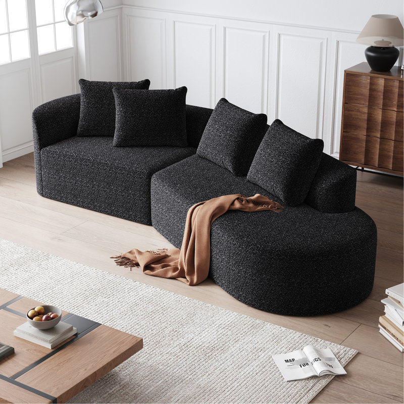 Canapé modulaire 112 pouces 4 places en chenille de 112 po de couleur noire avec coussins décoratifs, siège confortable pour regarder la télévision, mousse haute résilience, aucun assemblage requis, très grand et spacieux