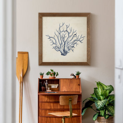 Corail trio dans indigo II-reproduction d’art sur toile encadrée