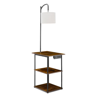 Lampe sur pied avec table, table de bout étroite à 3 niveaux avec tablettes ouvertes et éclairage à température de couleur 3, table de chevet latérale avec port USB et port de charge de type C et CA pour le salon, la chambre à coucher, le dortoir