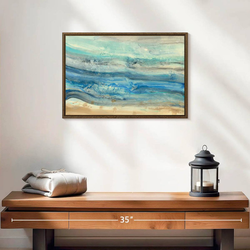Vagues de l'océan, 19 po x 13 po, Cadre flottant noyer