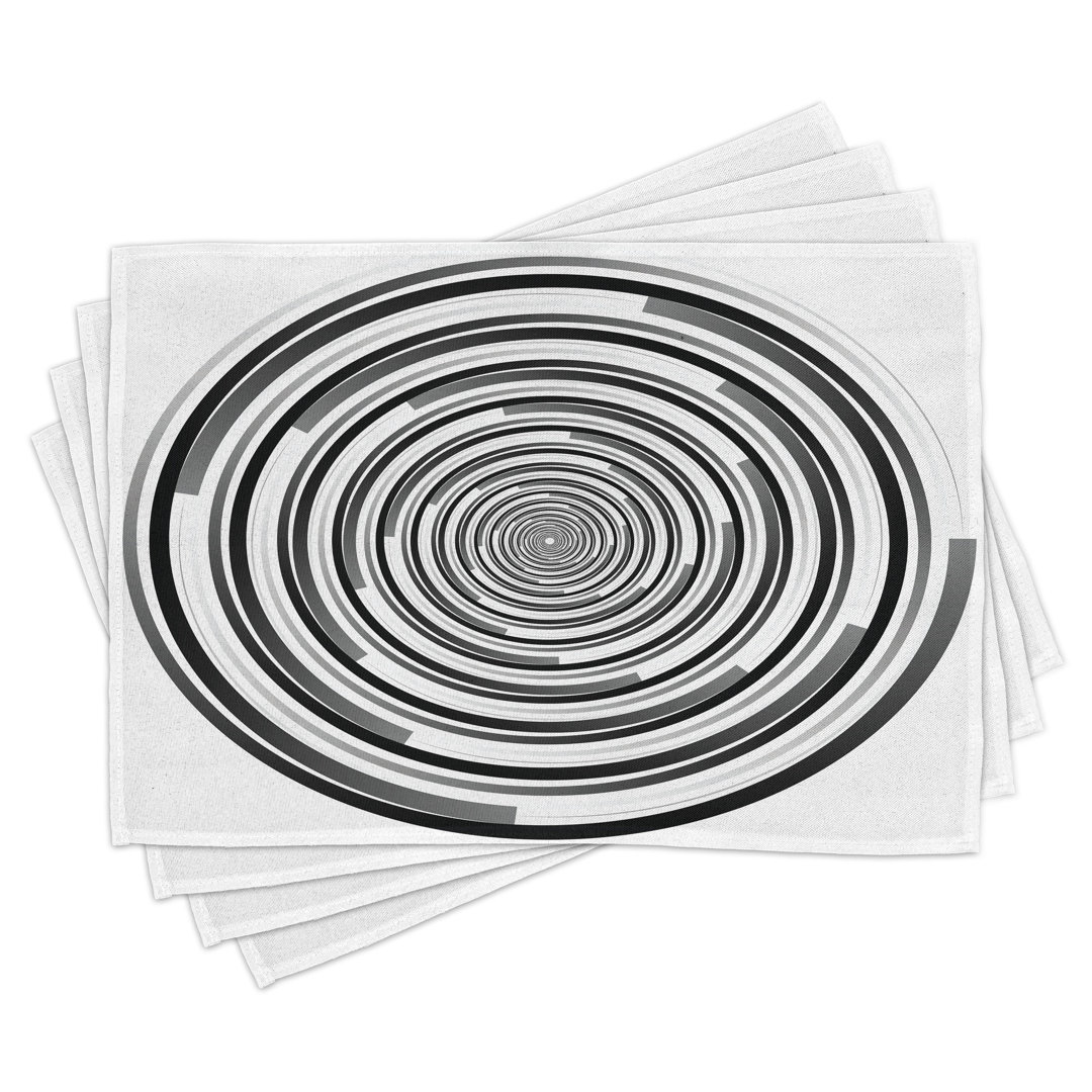 Platzdeckchen 4er Set, Abstrakte Kunst Spiralen, Schwarz Grau