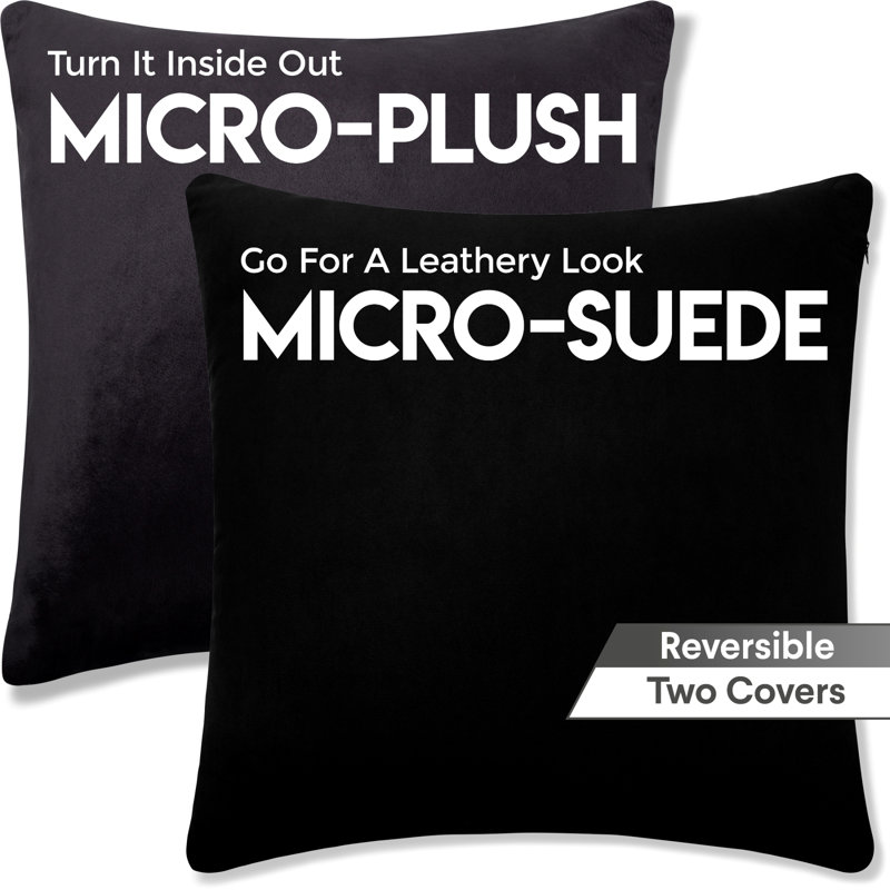 2 pièces luxueuses en duvet carré haut de gamme, 16 po x 16 po, Noir stable, Housse de coussin seulement - sans insert