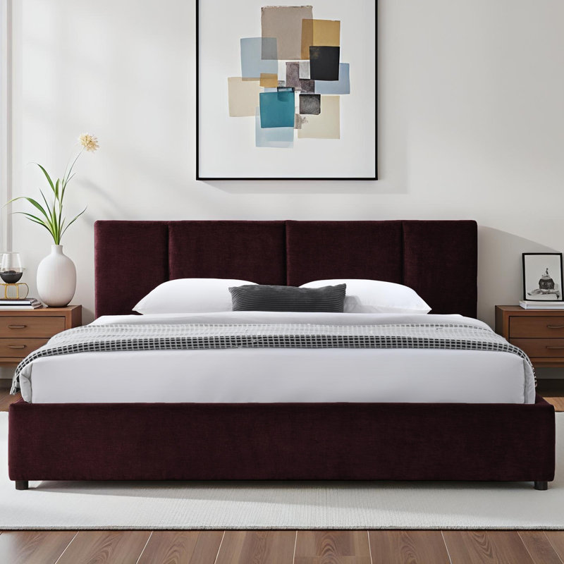 Condit Upholstered Platform Bed, King, Burgundy