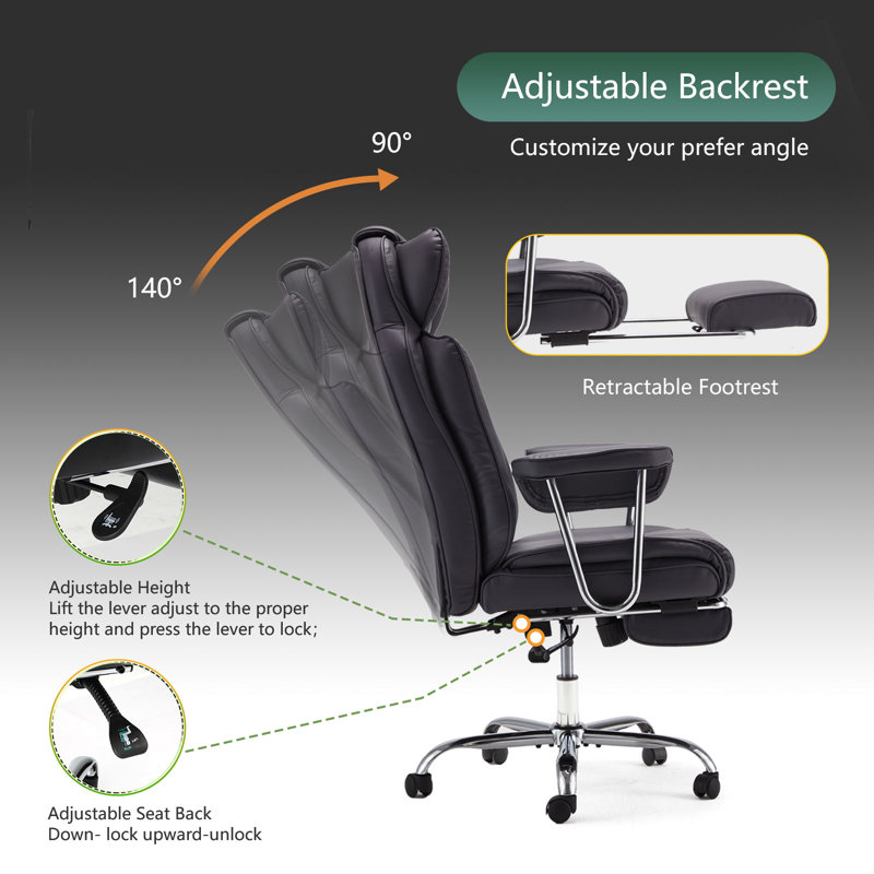 Maaha 400lbs BIG Ergonomic Executive Chair with Footrest and Steady Base, Black