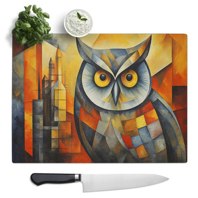 Owl Cubism  Glass Chopping Board