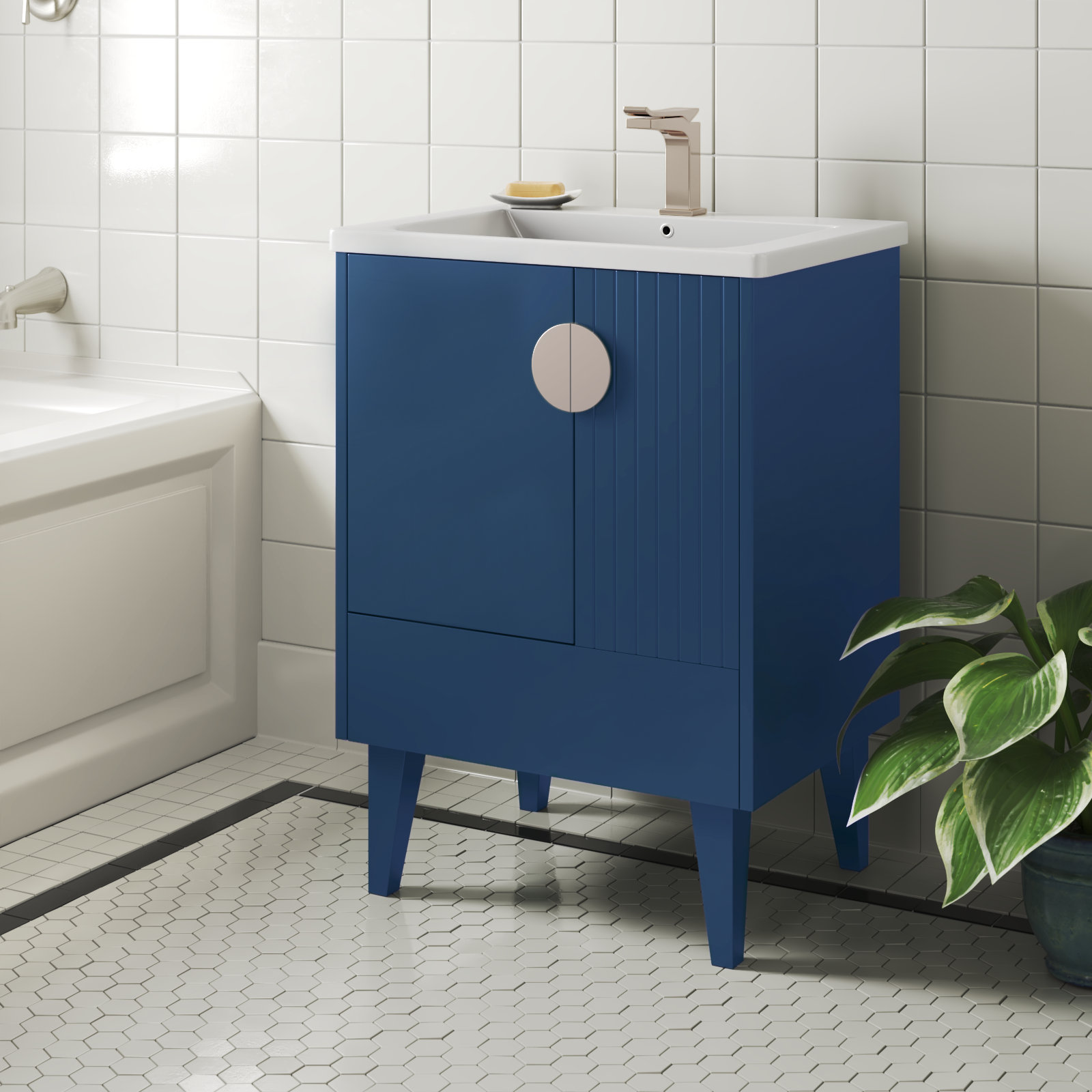 Saimah 24'' Single Bathroom Vanity, Navy Blue, Satin Nickel
