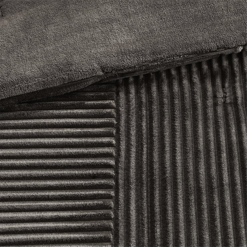 Édredon grand en duvet synthétique, style et conception à nervures sur le devant, confort à l'arrière uni, 2 taies décoratives, lavable à la machine, rembourrage double gris / double, texture, envers, 1