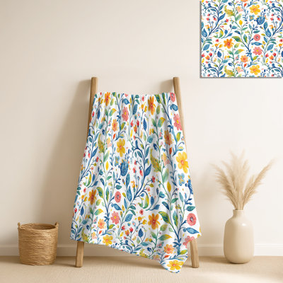 Colorful Summer Paisley Gardens II – Boho Soft Blanket, Botanical Plush Throw
