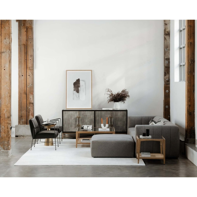 Sideboard with Solid Wood Frame and Shagreen-Style PU