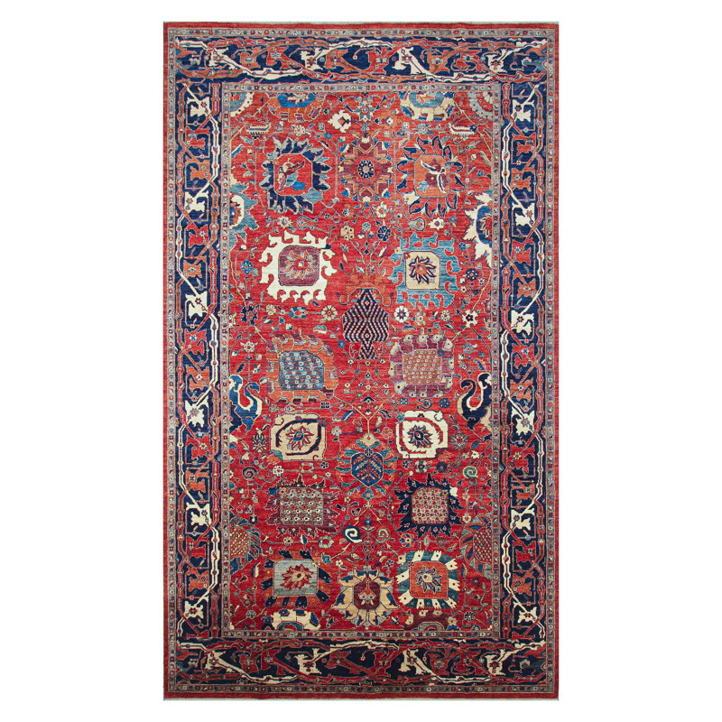 Hand Knotted Wool Southwestern Area Rug in Rust/Red/Blue/Yellow