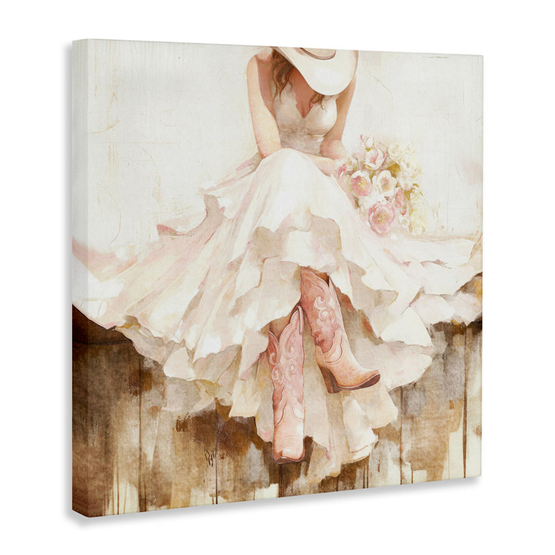 «Cowgirl On The Fence Canvas» par Tina LeCour, H 24 po x l 24 po
