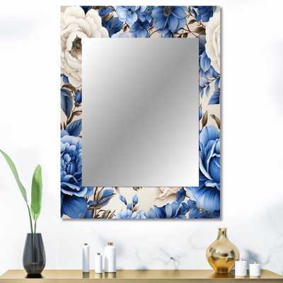 Motif victorien de roses néo-victoriennes bleu cobalt Kidd - miroir décoratif floral, miroir mural floral, impression d'art en métal