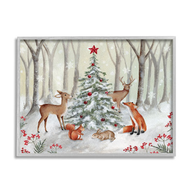 Ba-805-Framed " Forest Animals And Christmas Tree " by Emma Leach Painting Print