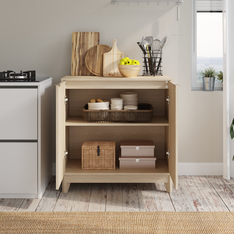 Armoire d'appoint 2 portes avec façades cannelées et tablette réglable