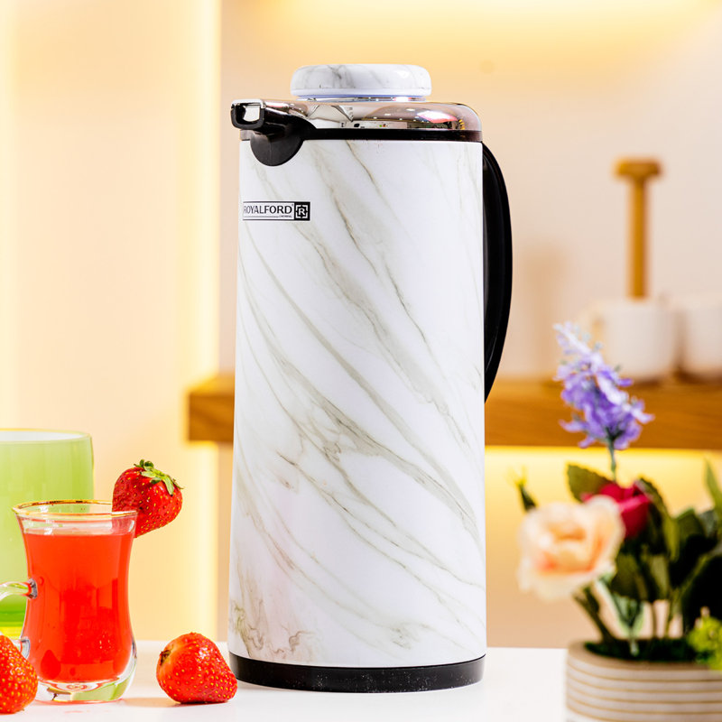 ROYALFORD Marble Finish Vacuum Flask 1900ml | Double Wall Insulated Coffee Carafe | Thermal Jug for Hot & Cold Drinks | Leak-Proof Lightweight Easy Clean Durable & Stylish Portable Flask for Daily Use