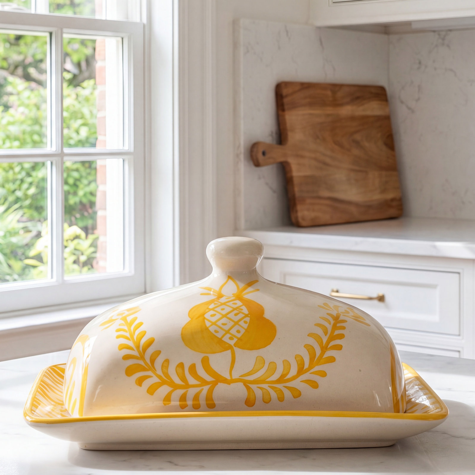 Hand-Painted Stoneware Butter Dish