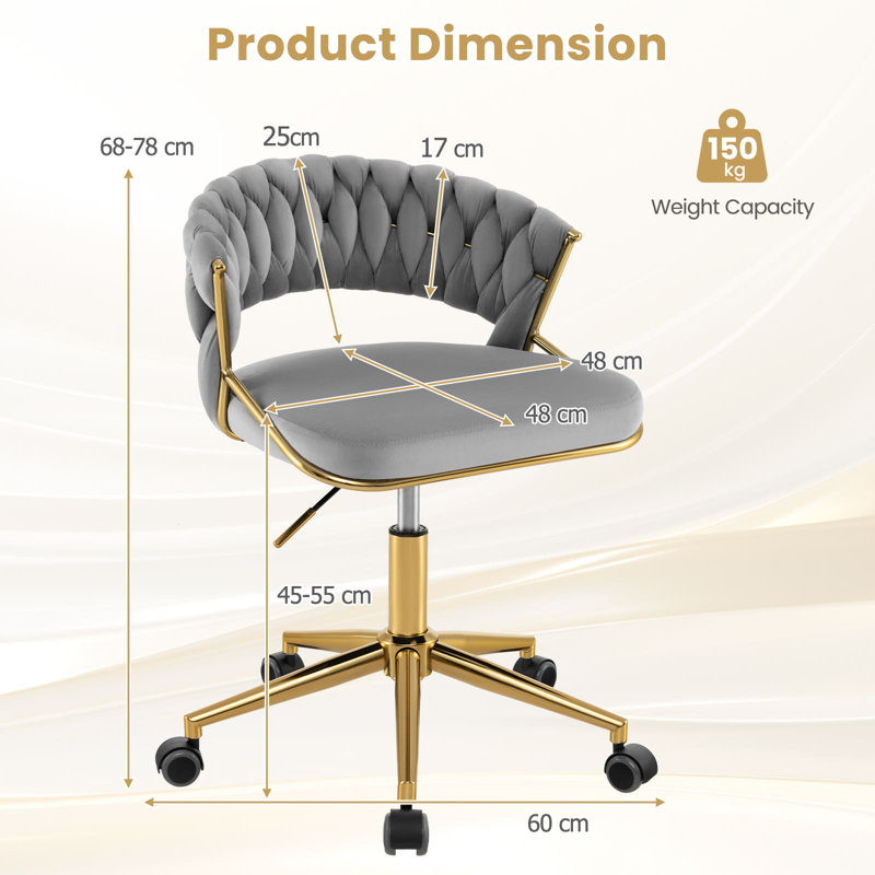 2Pcs Swivel Home Office Desk Chair Adjustable Upholstered Computer Chair-Grey, Grey