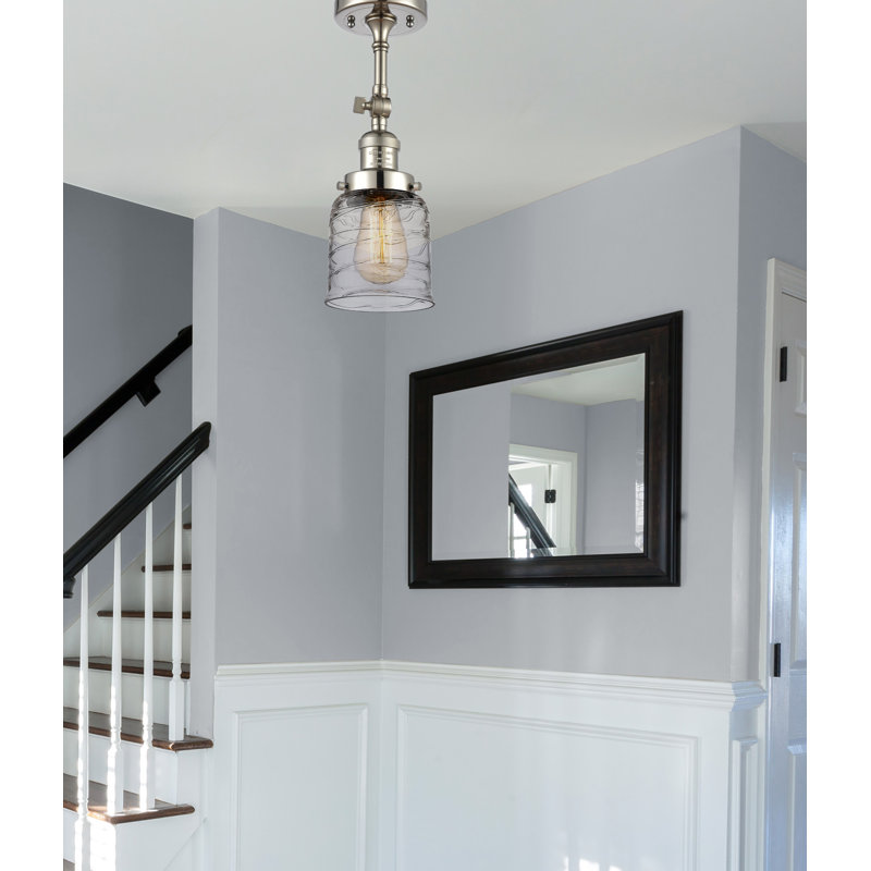 Hanceville Glass Semi Flush Mount, Matte White Cased, 6 Watt Vinage LED Bulb, Polished Nickel