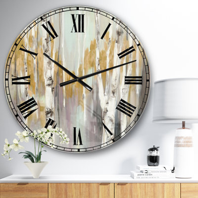 Horloge murale Swigart Silver and Yellow Birch Forest II