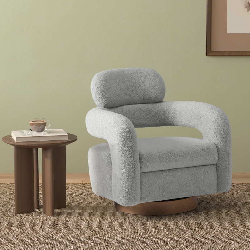 Bayville 29" Wide Sherpa Swivel Chair, Light Gray Polyester
