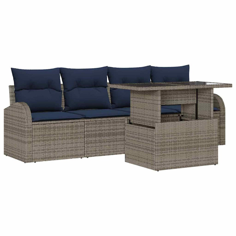 Ensemble de canapé de jardin avec coussin 5 pièces vidaXL, Coussin bleu marine / structure grise