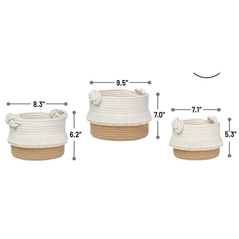 Decorative Storage Basket Set,Cotton Rope Woven Baskets For Organizing,Small Basket,(3-Piece/White & Tan Brown)