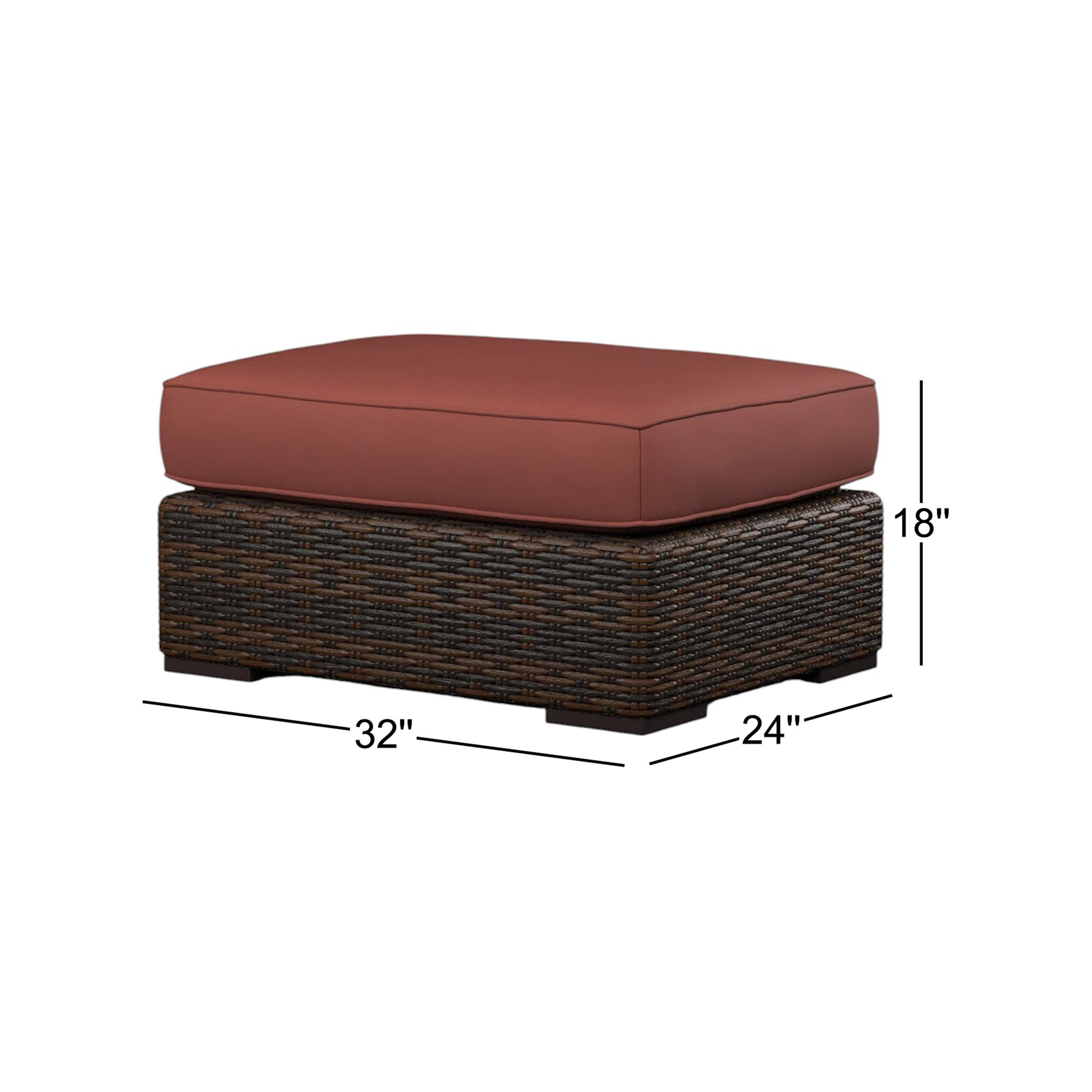 Upholstered Outdoor Ottoman with Cushion, Canvas Henna Sunbrella® Canvas