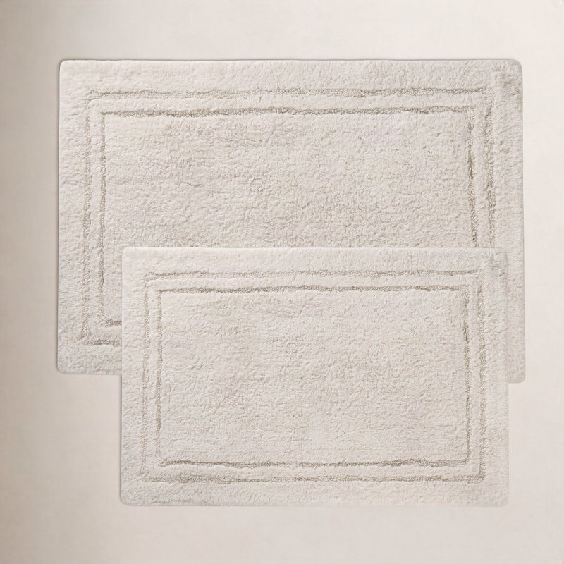 Sandcliff Cotton Non-Skid Machine Washable 2 Piece Bathroom Rug Set, Solid Cream