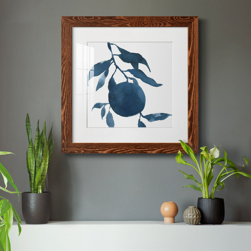 Indigo Oranges III - reproduction encadrée de qualité supérieure - prête à être accrochée, H 31,5 po x l 31,5 po x P 1,5 po