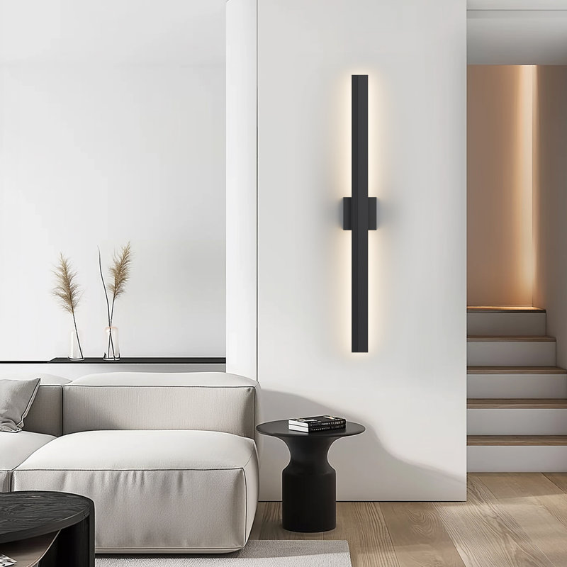 Applique murale d'extérieur linéaire en aluminium noir à DEL à intensité variable, H 39,4 po x l 2,4 po x P 2 po