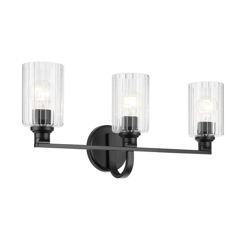 24.25" 3-Light Vanity Light with Glass, Clear, Satin Black