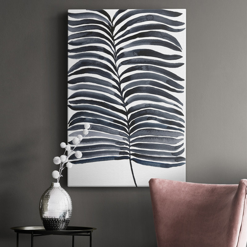 Indigo Fronds II - peinture sur toile tendue, H 27 po x l 16 po x P 1 po