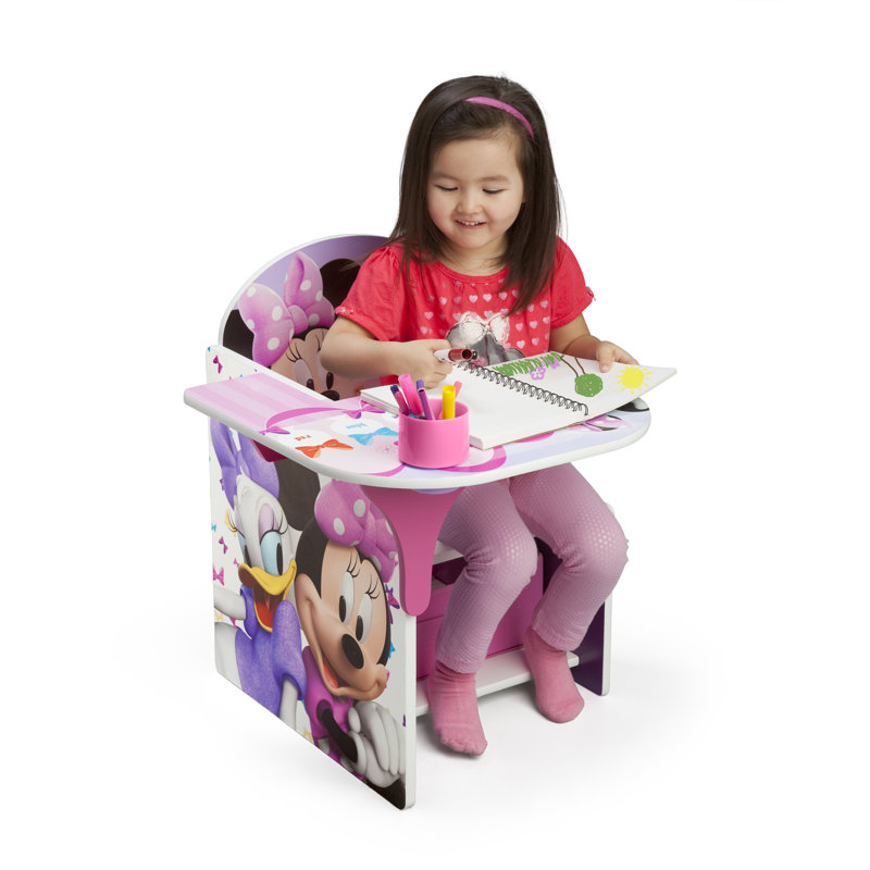 Minnie Mouse Purple Wooden Chair Desk with Storage Bin