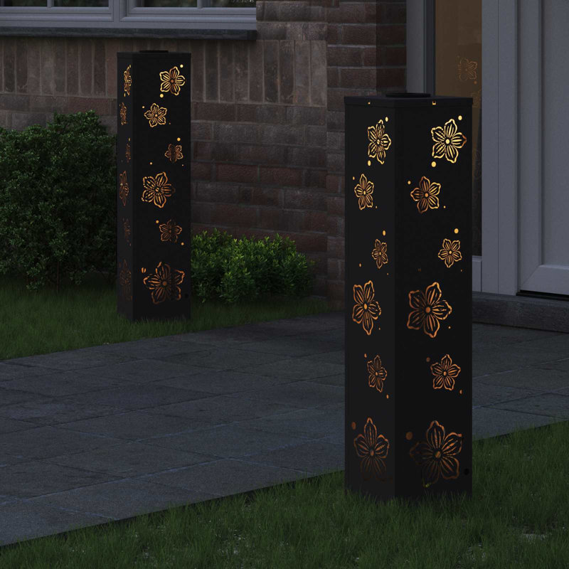Solar Powered Steel Pathway Light, Black, 80cm H x 18cm W x 18cm D