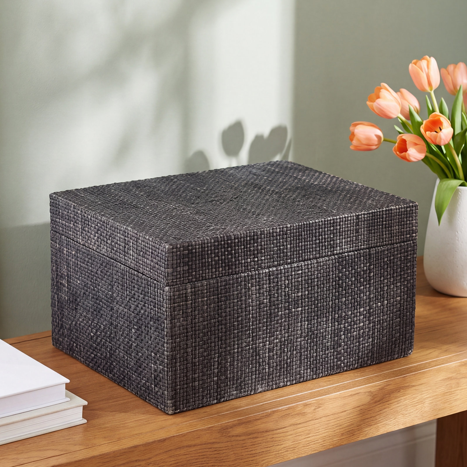Raffia Decorative Box, 5.25" H x 10" W x 8" D
