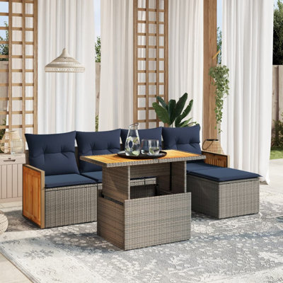  Ensemble de canapé de patio 6 pièces avec coussins en rotin de polyester